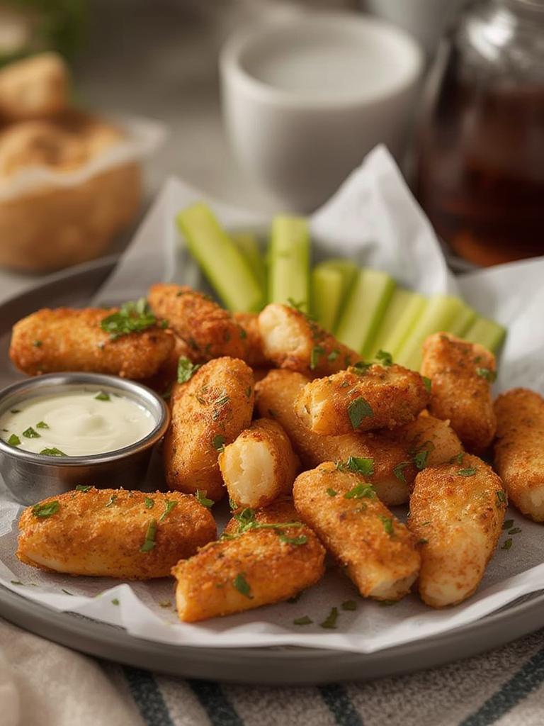 Air Fryer Mozzarella Sticks served