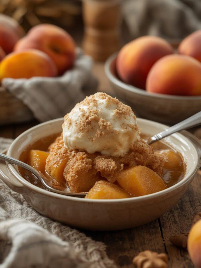 Cinnamon Roll Peach Cobbler