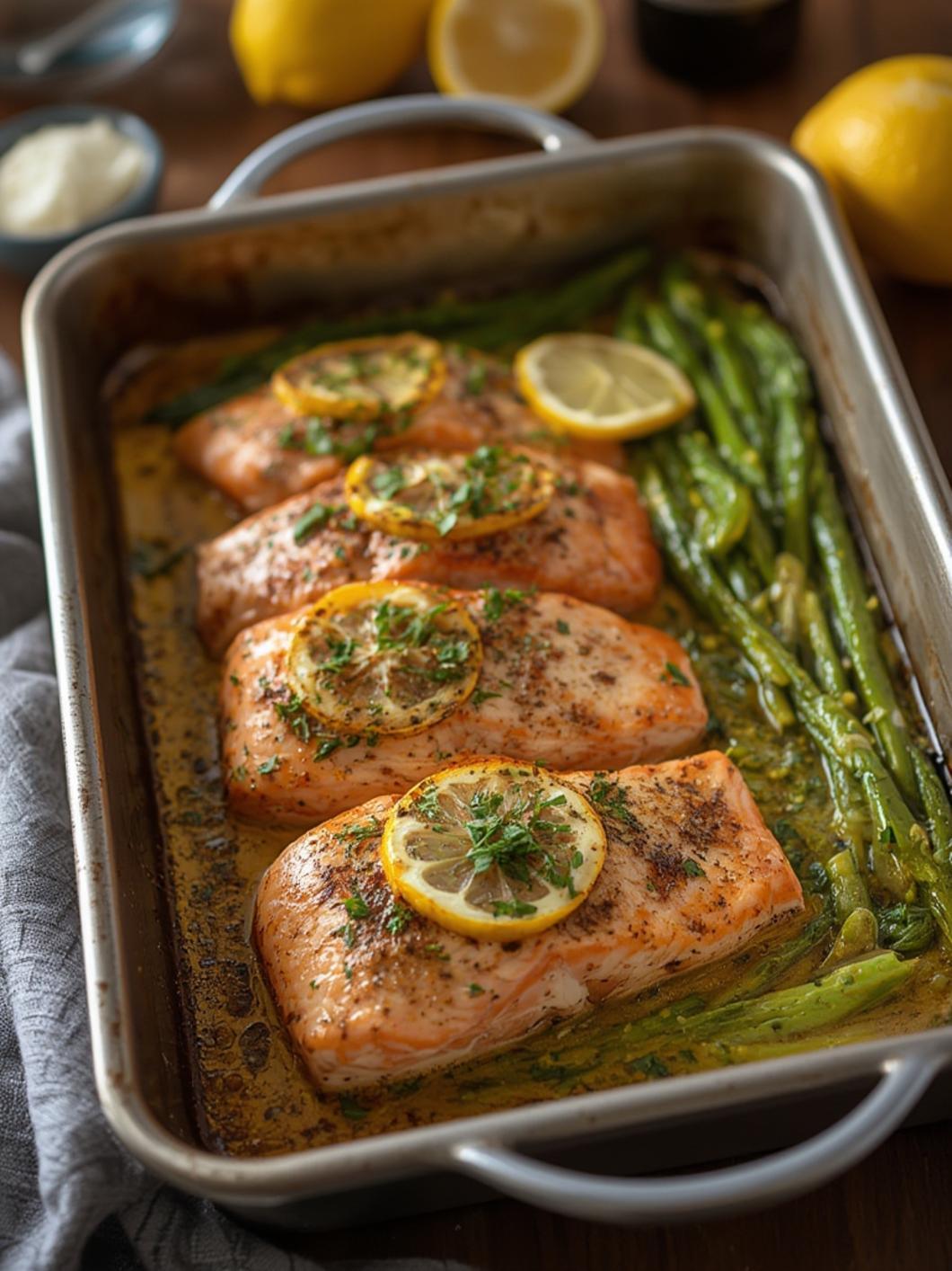Lemon garlic salmon tray bake – easy & healthy!