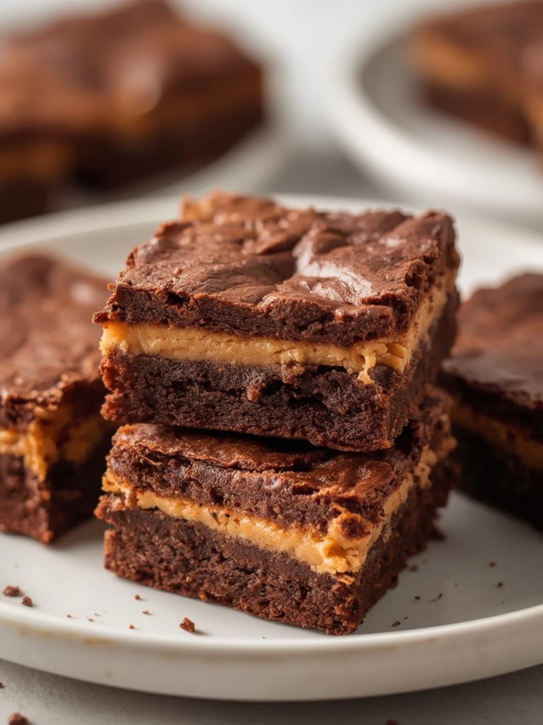 peanut butter stuffed brownies served