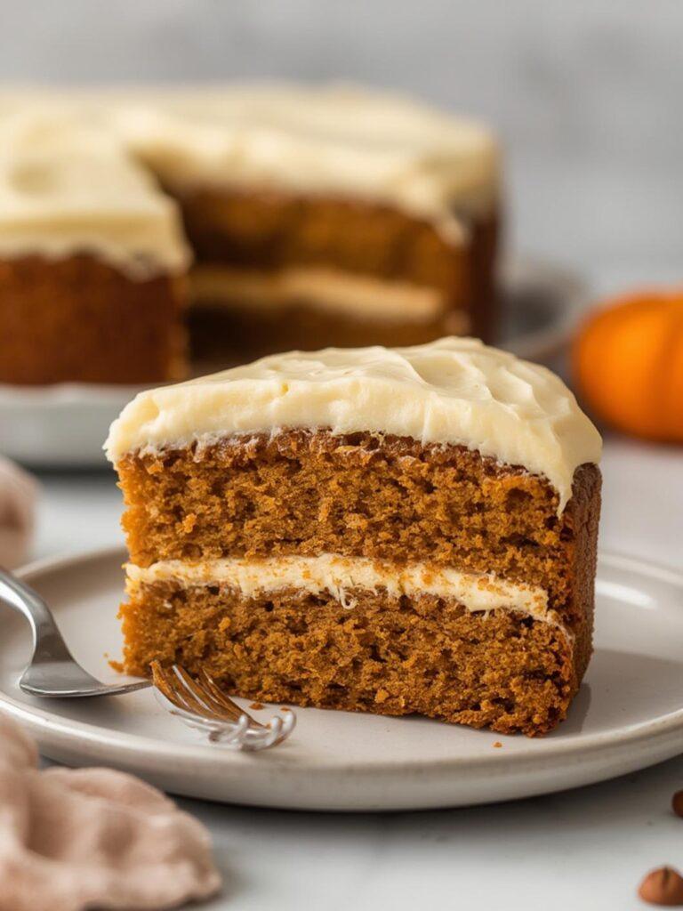 Pumpkin Cake with Cream Cheese Frosting served