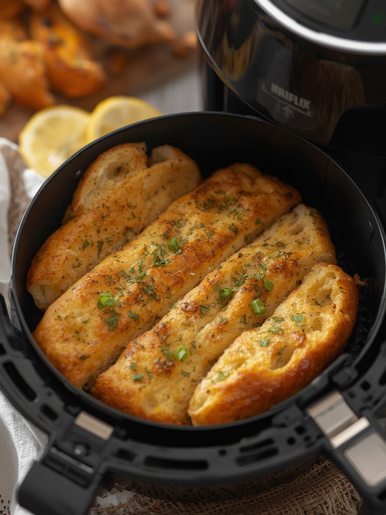 Air Fryer Garlic Bread served