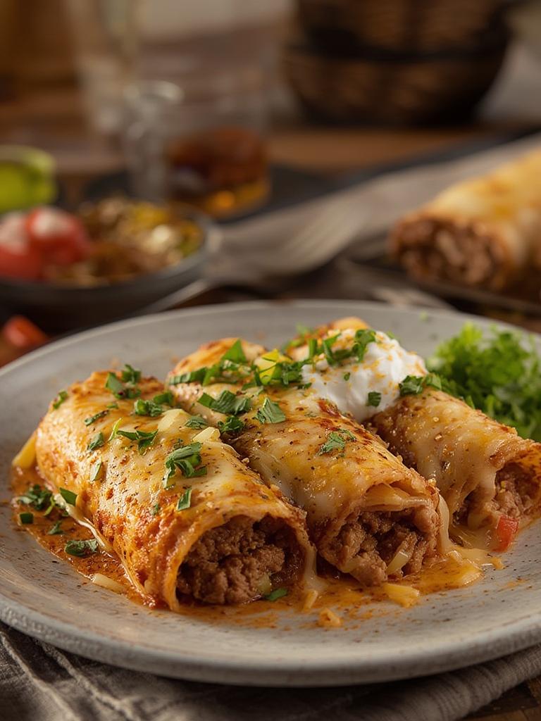 Beef and Cheese Chimichangas served
