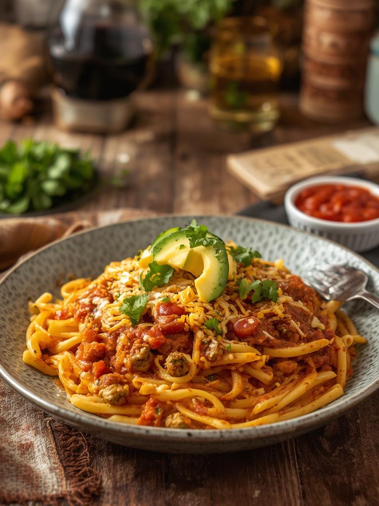Cheesy Taco Pasta served