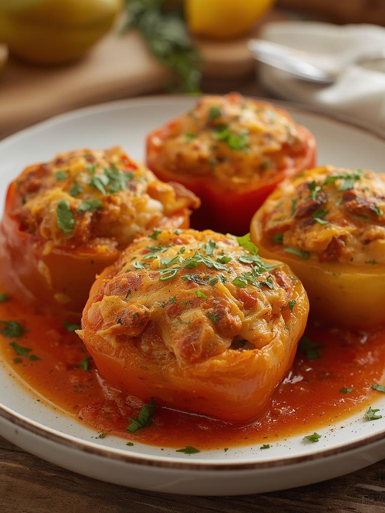 Chicken Stuffed Peppers served