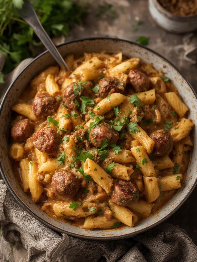 Creamy Cajun Sausage Pasta served