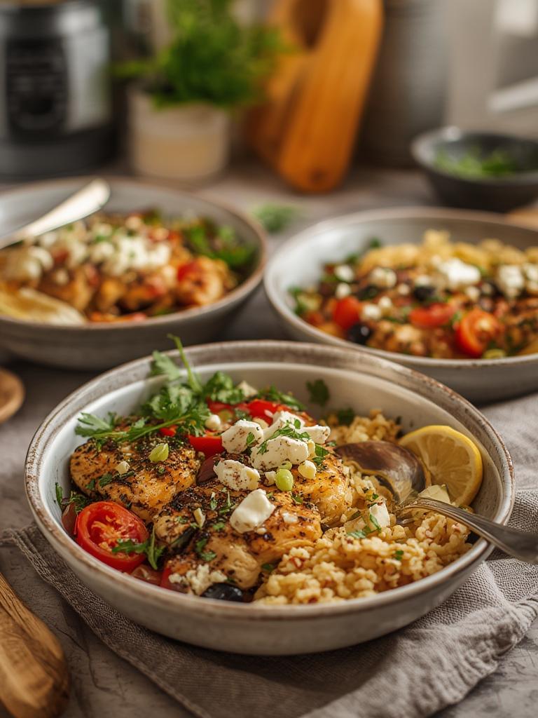 Greek Chicken Bowls served