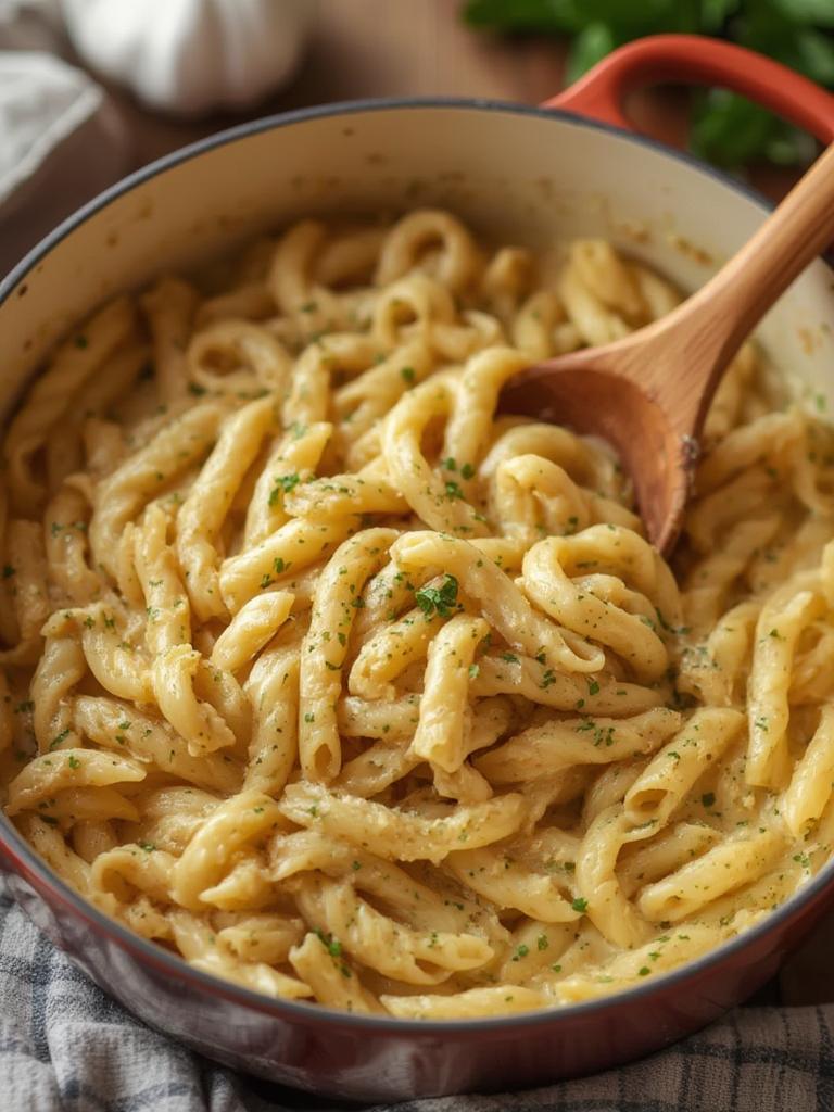 One Pot Creamy Garlic Pasta served