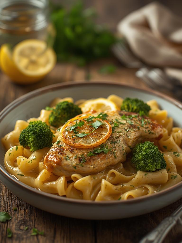 Cowboy Butter Lemon Bowtie Chicken with Broccoli