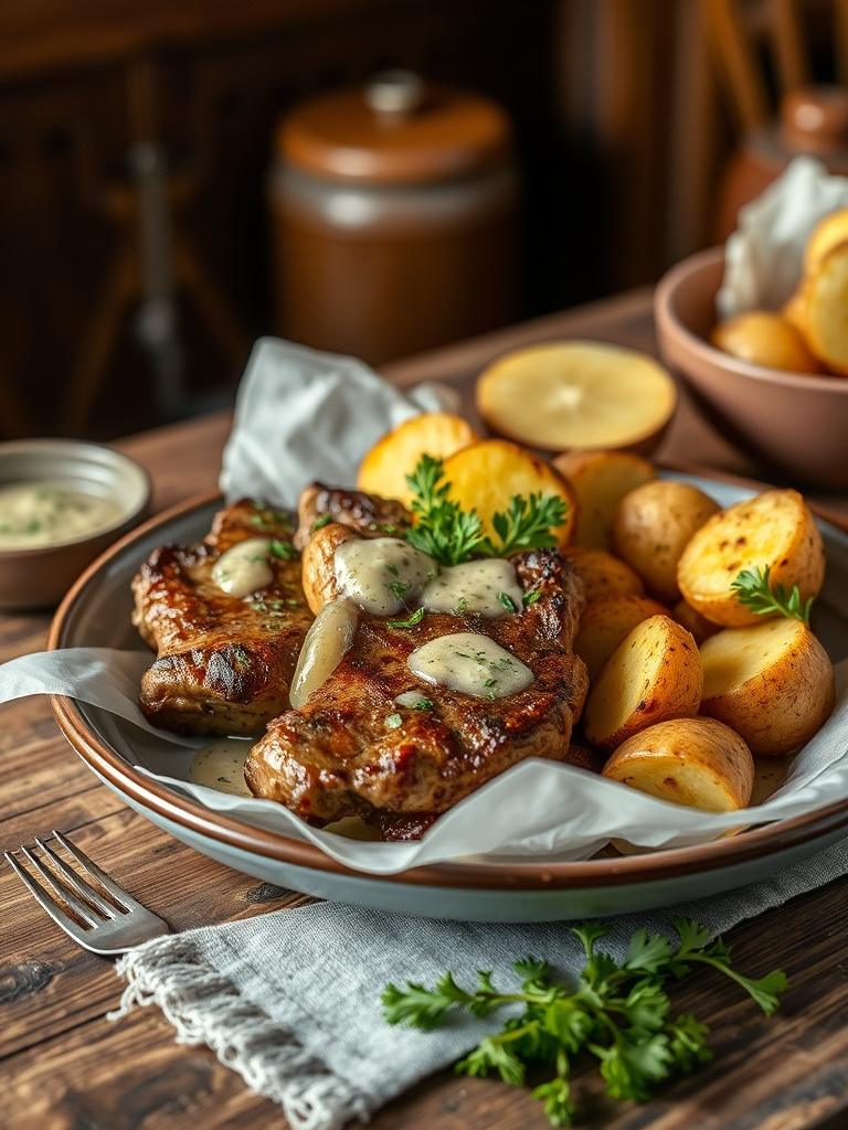 Garlic Butter Steak Bites and Potatoes
